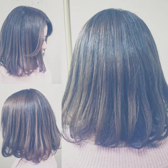 ミディアムのワンレンスタイルです 毛先にワンカール 外ハネと内巻きのミックスで巻いてます Miq 王子店所属 Miq王子店 Simizu のヘアカタログ ミニモ