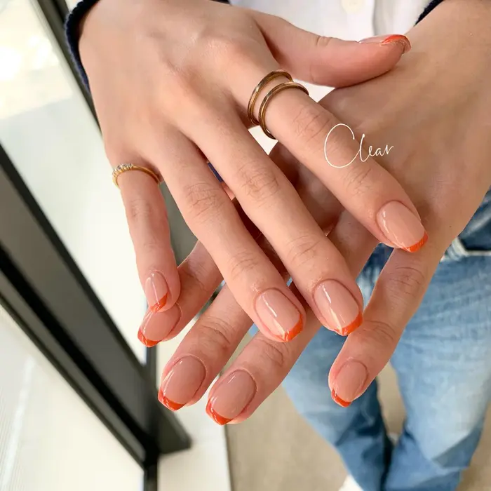 オレンジスキニーフレンチ ネイル ジェルネイル ワンカラー グラデーション フレンチ Nail Salon Clear所属 加藤 晴香のネイル デザイン ミニモ
