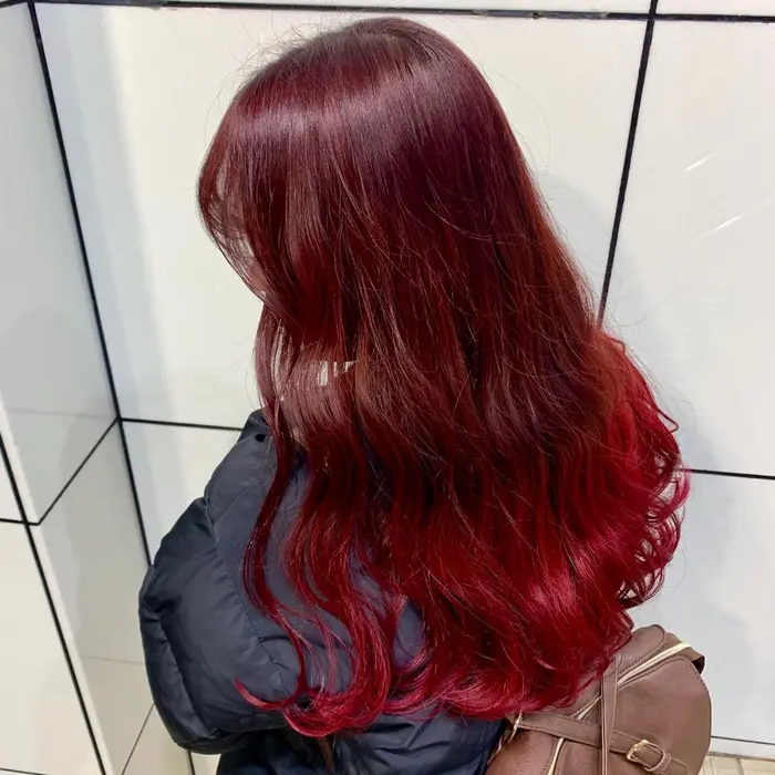 カシスレッドグラデーション 毛先の方にはよりビビッドな色を出す為にカラートリートメントを Zest Bis所属 Hina のヘア カタログ ミニモ