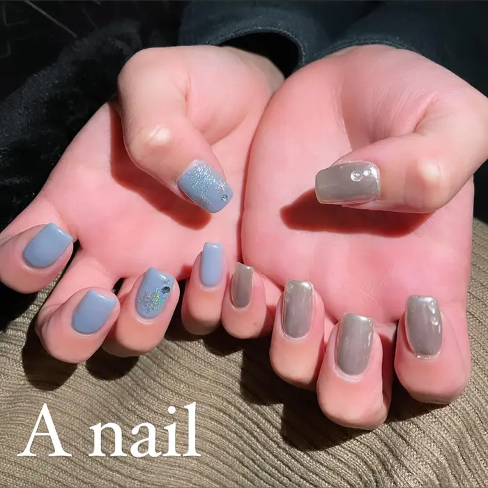有難う御座いました ネイル ネイルデザイン ネイルアート スクエアネイル 冬ネイル Anail所属 A Nailのネイルデザイン ミニモ