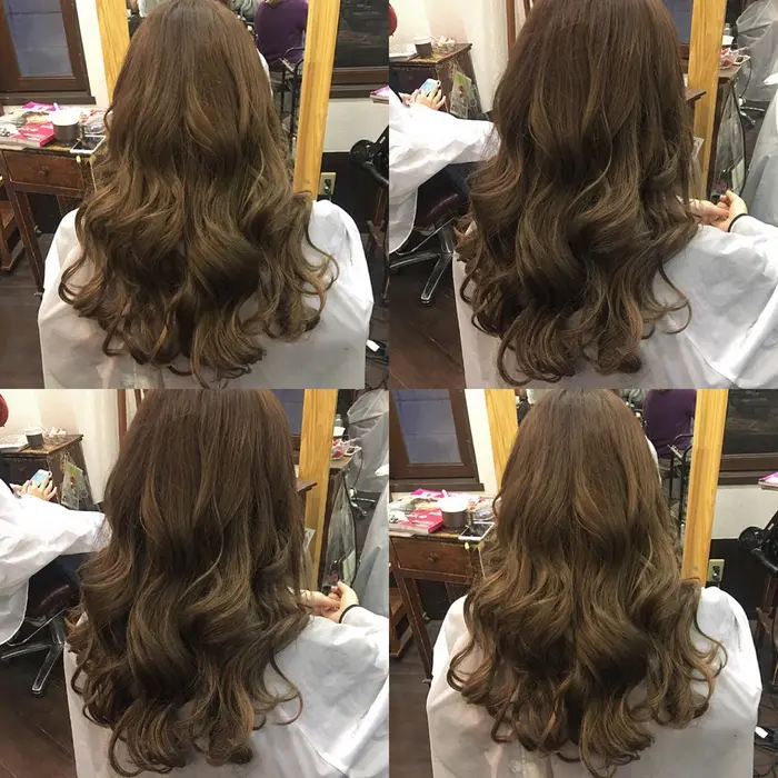 マロンブラウン 元がブリーチ毛なので エクステは色落ちも考慮して 少し明るめの色の Milp Design所属 透明感ブリー チもりくるみのヘア カタログ ミニモ