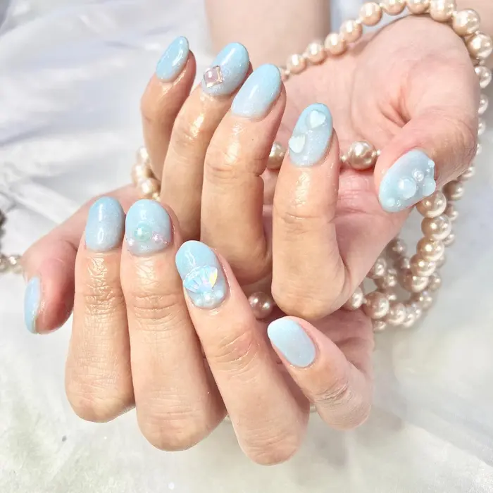ぷくぷく泡が発生 マーメイドネイル 優しげな色味の夏ネイル 大人気です アートやり Nail Salon Miu所属 Toko 韓国ネイル のネイル デザイン ミニモ