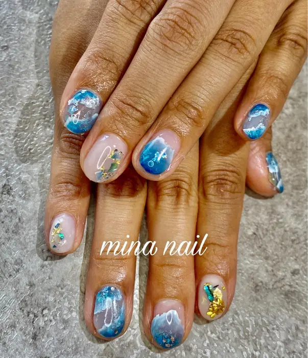 海ネイル 夏ネイル ニュアンスネイル 大和市ネイル 相模大塚ネイル 綾瀬市ネイル 自宅 Mina Nail所属 Mina Nailのネイル デザイン ミニモ