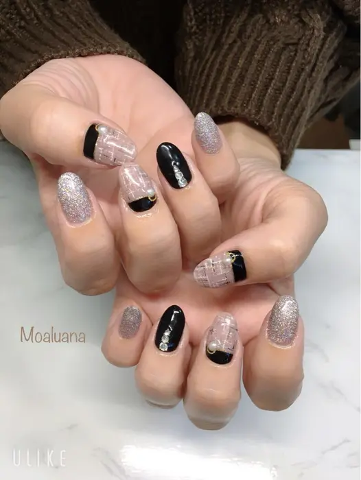 ツイード柄 ラメnail Moaluana所属 Moaluana Nailのネイルデザイン ミニモ