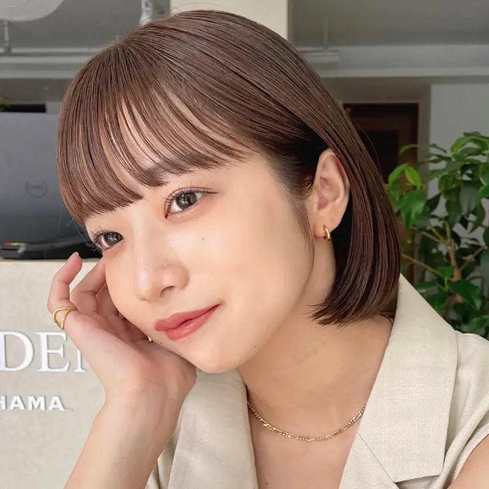 柔らかいベージュカラー 韓国風タッセルボブ ショート ミニボブ ショートヘア ショ Garden Yokohama所属 東千夏 ボブ 暖色カラーのヘアカタログ ミニモ