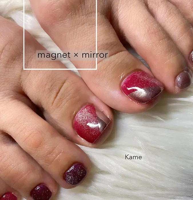 3カラーマグネット ミラーアート 大人nailだょ フット4本アートコース マグネット代 2 Kames Nail所属 Kame ちゃんのネイル デザイン ミニモ