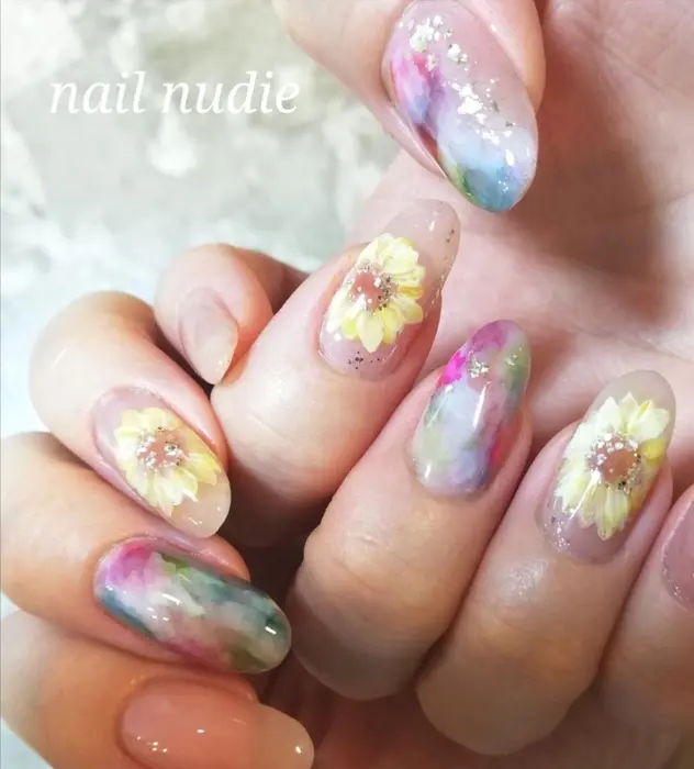 インクアート お好きなフラワー 7900 オフ込みになります Nail Nudie ネイルヌーディー所属 丁寧で爪に優しいフラ ワーネイル ヌーディーのネイルデザイン ミニモ