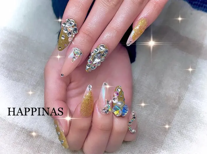 スカルプパーツ付け放題 スカルプネイル グラデーションネイル ラメグラデーションネイル Happinas所属 Happinas Nail 脱毛のネイルデザイン ミニモ