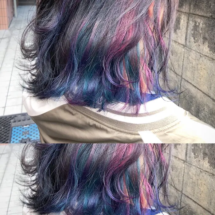 ピンク パープル ターコイズの3色ユニコーンカラー ヘアメイク ピンク パープル ターコイズの3色ユニコーンカラー ヘアメイク